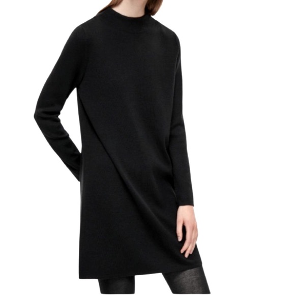 COS A-Line Midi-Length Mock Neck Minimalist Long Sleeve Dress, Black, Size XS - Picture 2 of 13